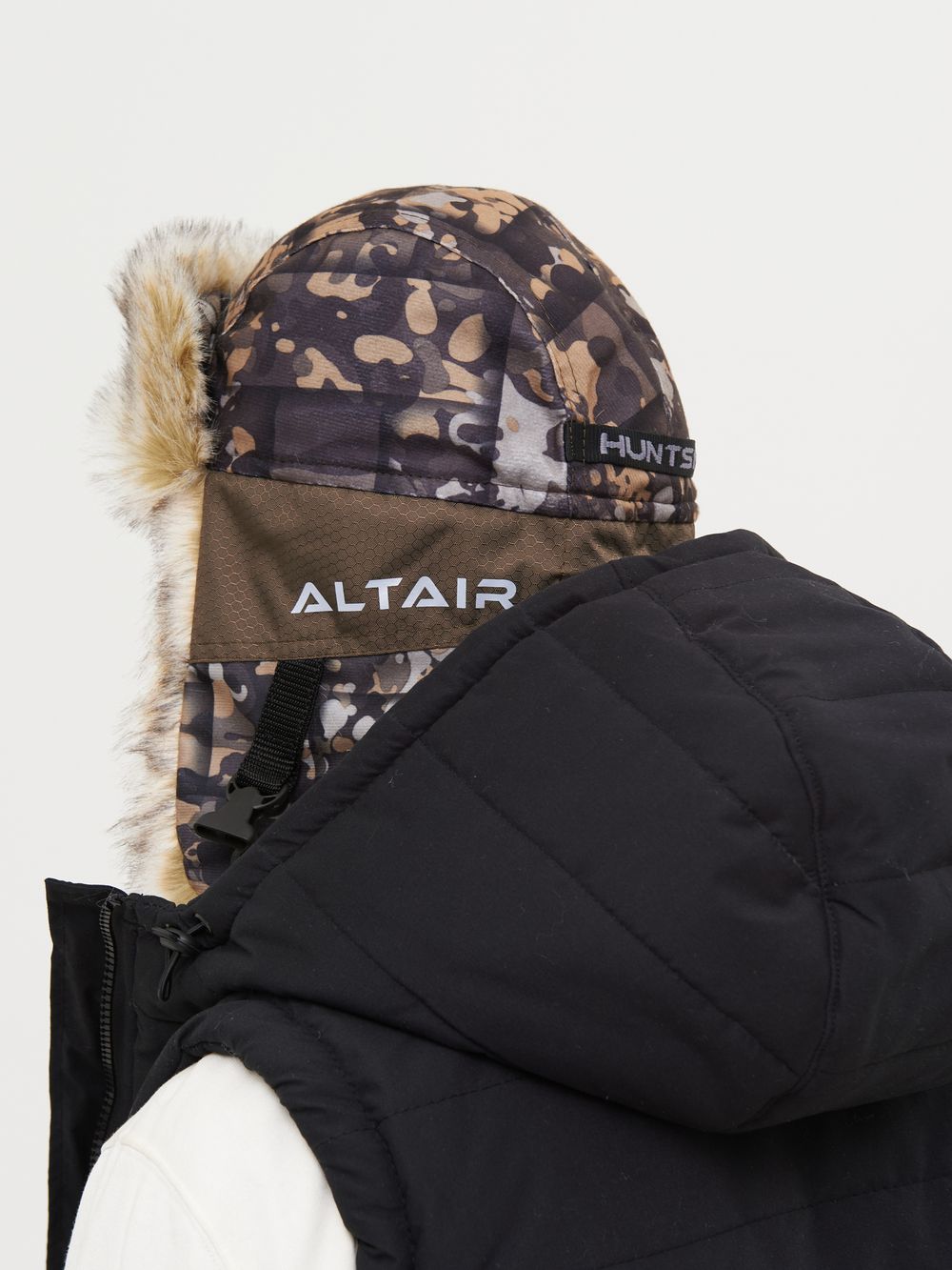 Шапка ушанка зимняя Альтаир с маской ткань Alova цвет КМФ 005 (переплетение хаки)