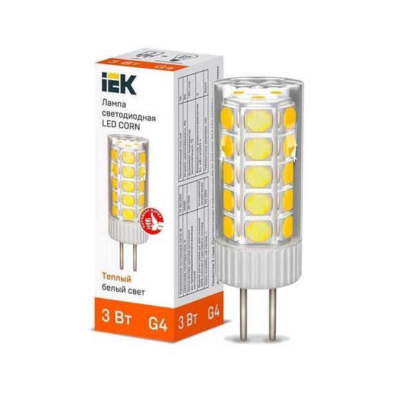 Лампа светодиодная IEK G4 3W 3000K прозрачная LLE-CORN-3-012-30-G4