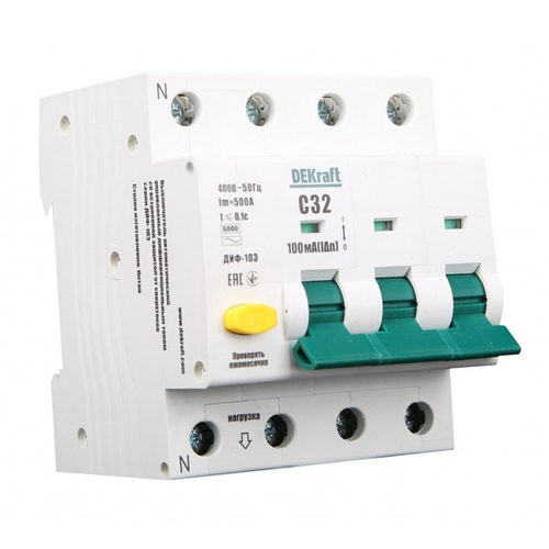 Дифференциальный автомат ДИФ-103 электронный C16А 30мА тип АС 3P+N 6кА DEKraft (дифавтомат, АВДТ) 16213DEK