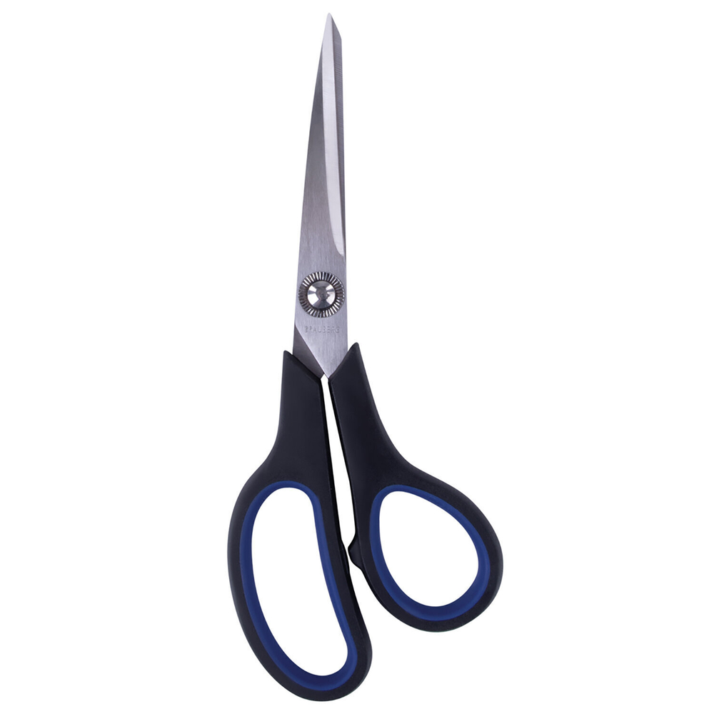 Ножницы BRAUBERG "Soft Grip" 190 мм черно-синие резиновые вставки 3-х сторонняя заточка (6 штук в упаковке)