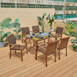 Мебель из литого алюминия Стол  прямоугольный из искусственного ротанга 80*120 БАМБУК + 6 Кресел  БАМБУК-3