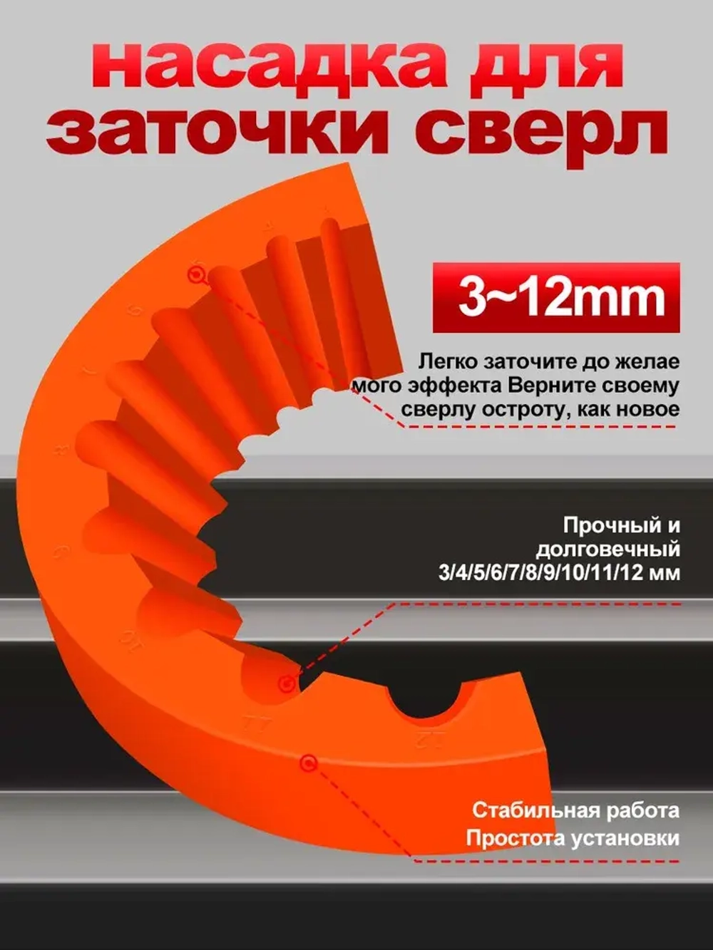 Точилка для сверл 3-12 мм применяемый 125 болгарка быстрая и точная заточка что позволяет просверливать больше отверстий 1 шт Оранжевый