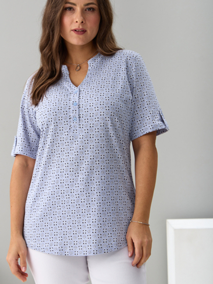 Блузка БЛ-122/ришелье-голубой