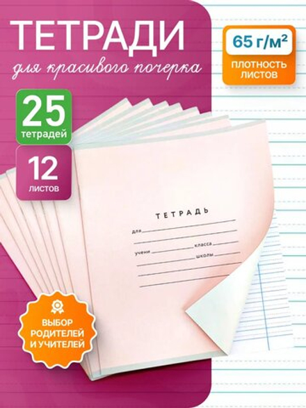 Набор тетрадей А5, ПКБ 12 листов, розовая обложка, 25 шт