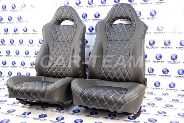 Сиденья "Recaro" (Рекаро) в сборе на ВАЗ 2108, 2109, 21099, 2113, 2114, 2115 из экокожи с узором "Одинарный ромб 4см"