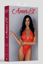 Кружевное боди с V-образным вырезом (Размер: S-M) (Цвет: красный)