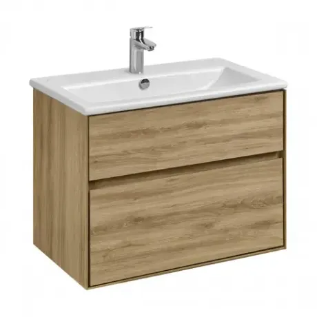 Комплект: Тумба с раковиной Либерти 75 Дуб Эльвезия/ Раковина Элина 75