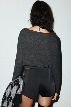 ZARA МЯГКИЙ СВИТЕР С ДЛИННЫМИ РУКАВАМИ, СЕРЫЙ МЕЛАНЖ