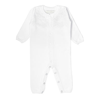 Подарочный набор на выписку из хлопка: плед, комбинезон с кружевом, шапочка и пинетки (Белый/Серый)