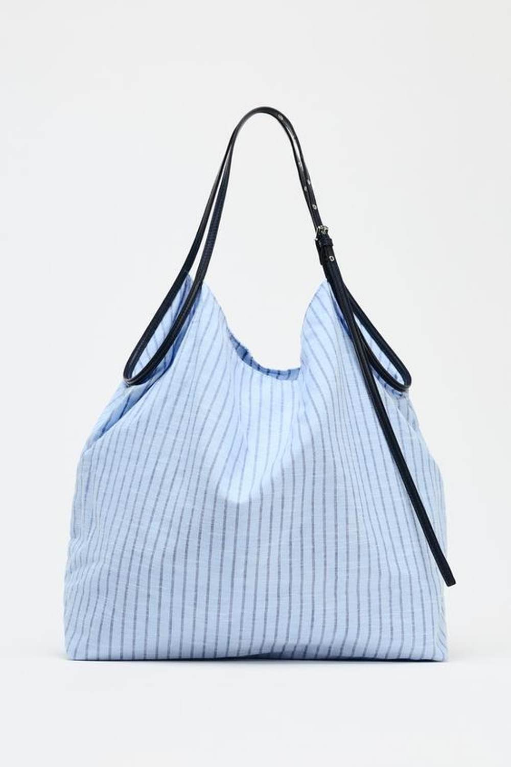 ZARA СУМКА-ШОПЕР ИЗ ТКАНИ В ПОЛОСКУ, СИНИЙ