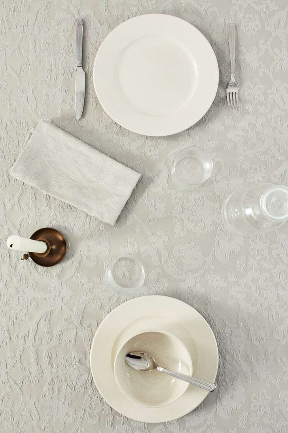 ZARA HOME САТИНОВАЯ ЖАККАРДОВАЯ ХЛОПЧАТОБУМАЖНАЯ СКАТЕРТЬ, СВЕТЛО-МЯТНО-ЗЕЛЕНЫЙ