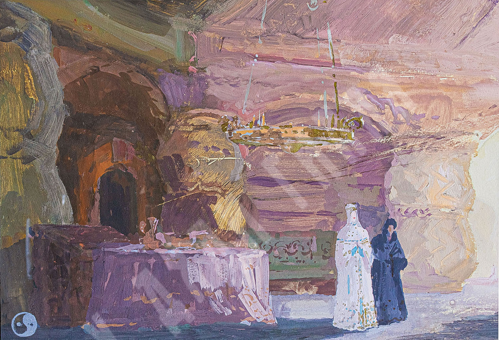 Кетов А. Д. Царевна и служанка. Бумага, гуашь. СССР. 29х48 см. Эскиз.
