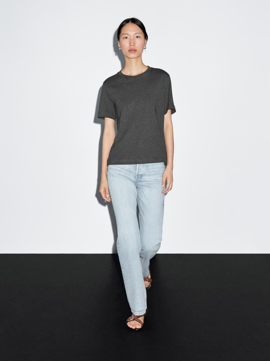 Massimo Dutti Футболка с коротким рукавом из 100% хлопка, серый