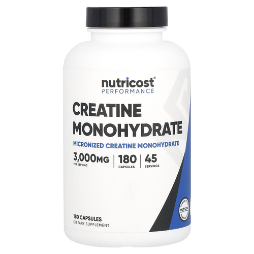 Nutricost, Performance, моногидрат креатина, 180 капсул (750 мг на капсулу)