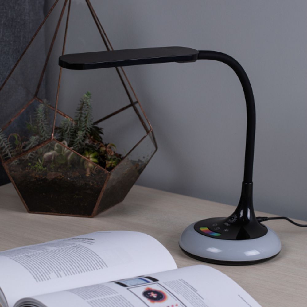 Настольный светильник ЭРА NLED-481-10W-BK светодиодный с RGB ночником черный | Светодиодные настольные лампы