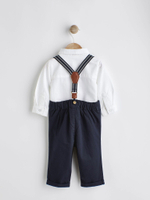 Боди с длинным рукавом и брюки на подтяжках в комплекте для малышей Next N31-190, Темно-синий, Белый
