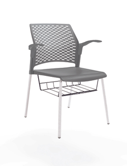 стул Rewind, каркас белый, пластик серый, с открытыми подлокотниками, с подседельной корзиной