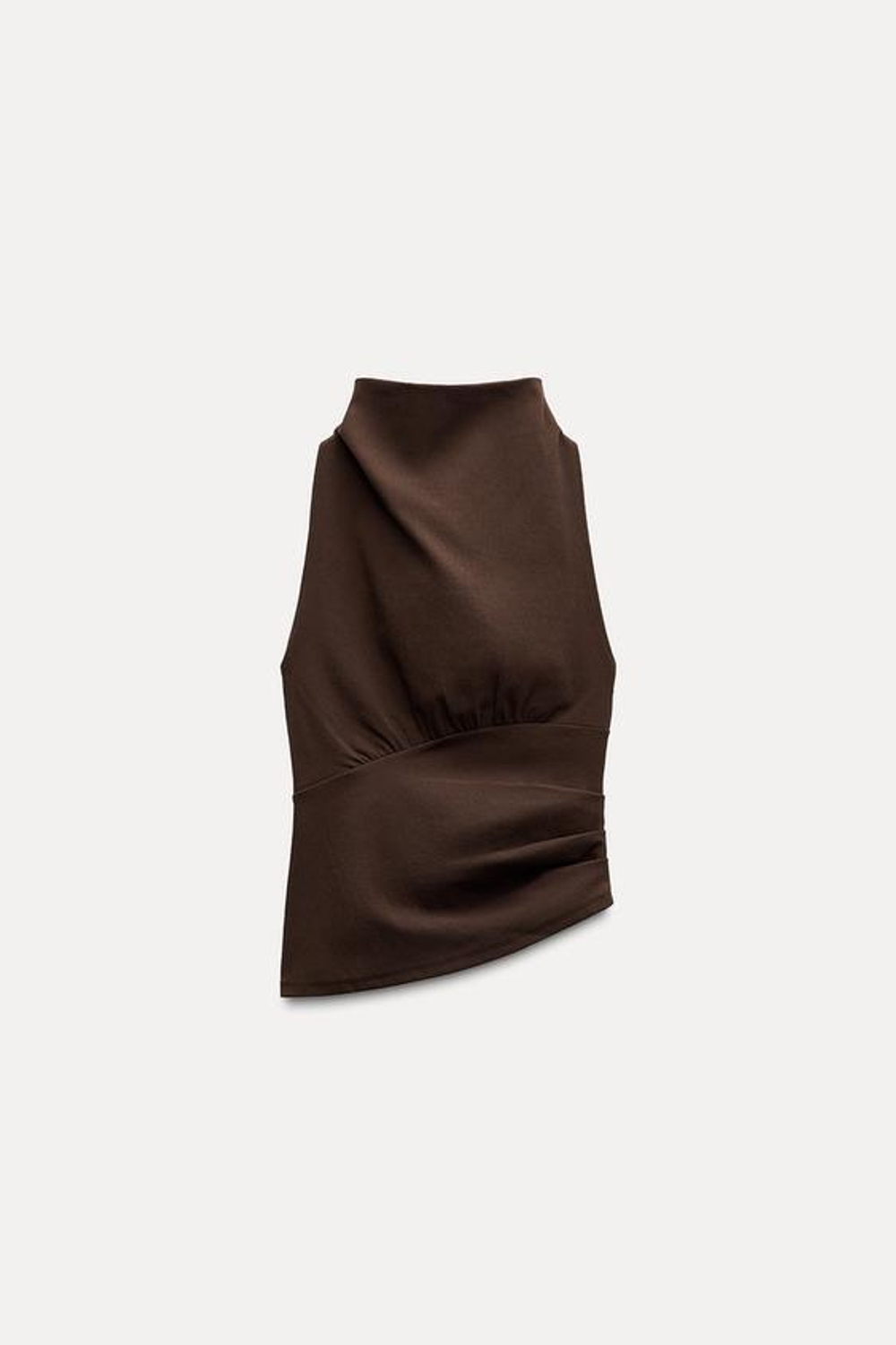 ZARA ТОП С ГОРЛОВИНОЙ ХАЛТЕР И ОТКРЫТОЙ СПИНОЙ, ШОКОЛАДНЫЙ