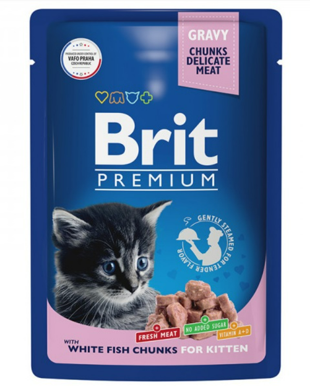 Влажный корм для котят Brit Premium 0,085кг белая рыба в соусе пауч 14 шт