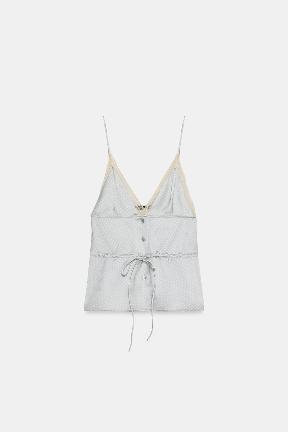 ZARA АТЛАСНЫЙ ТОП С КРУЖЕВОМ, БЕЛЫЙ/СЕРЫЙ