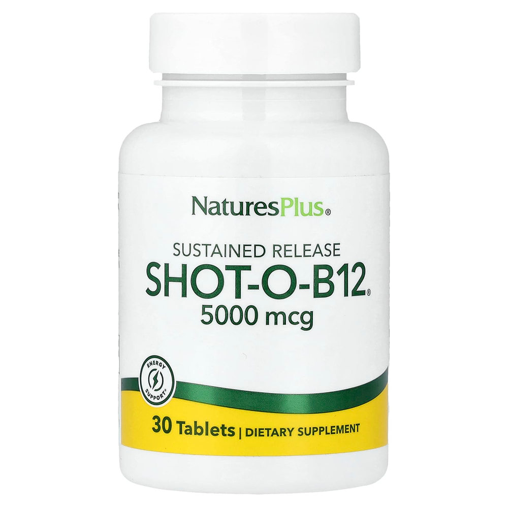 NaturesPlus, Shot-O-B12®, длительное высвобождение, 5000 мкг, 30 таблеток