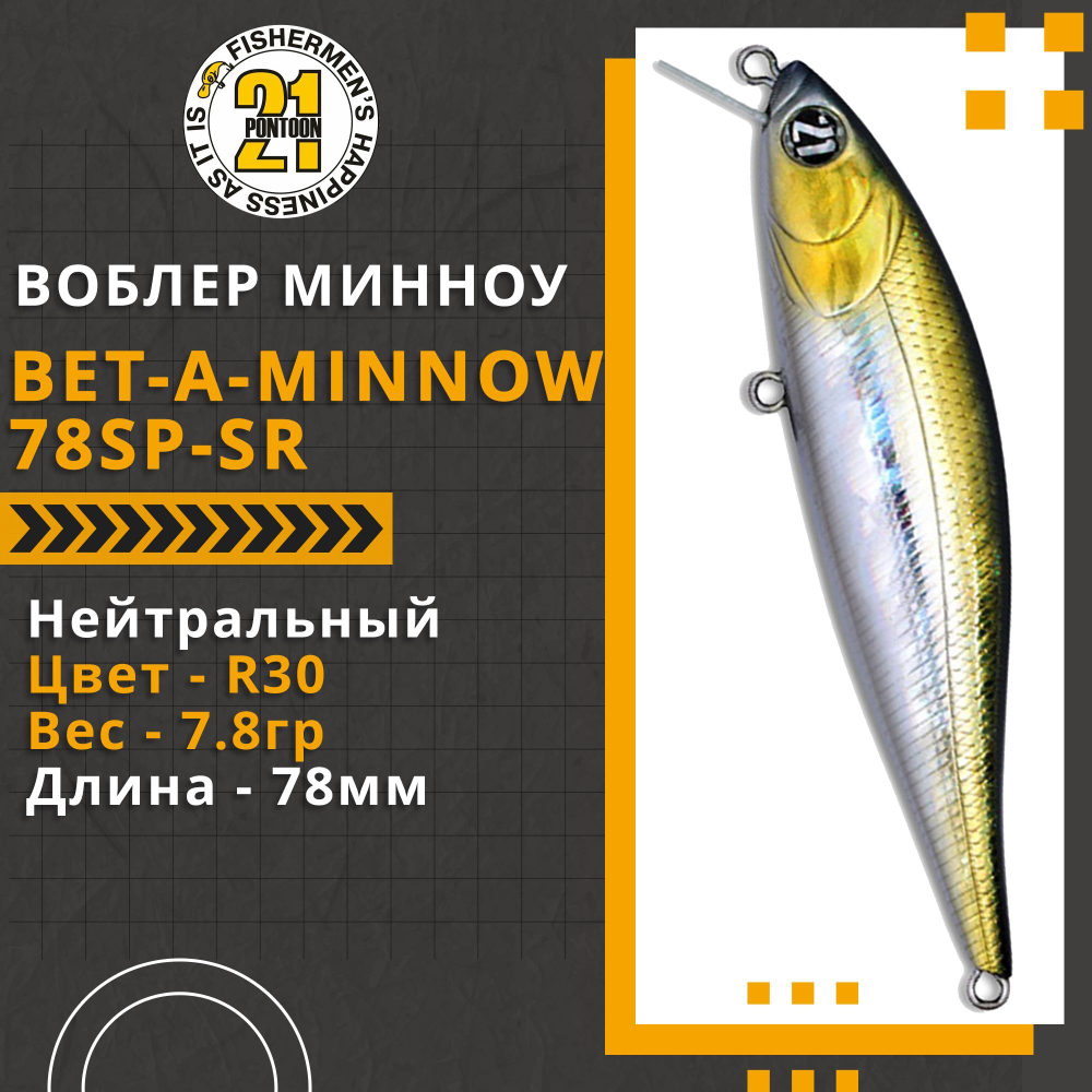 Воблер Pontoon21 Bet-A-Minnow 78SP-SR 78мм 7.8 гр. 0.3-0.5 м