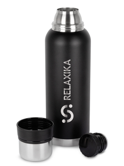 Термос Relaxika 103 (1,2 литра), черный (стикерпак "Зимний спорт")