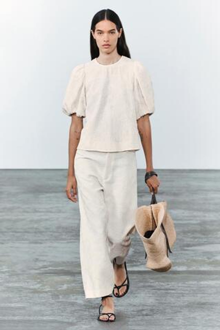 ZARA БРЮКИ-КЮЛОТЫ С ВЫШИВКОЙ — ZW COLLECTION, ЖЕЛТОВАТО-БЕЛЫЙ