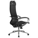 Кресло офисное МЕТТА "К-12", хром, ткань-сетка, сиденье и спинка регулируемые, черное