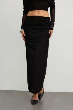 Юбка макси из сетки стрейч черного цвета