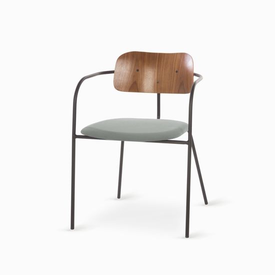 Обеденный стул Gloster металлический черный каркас, серая ткань и спинка из дерева