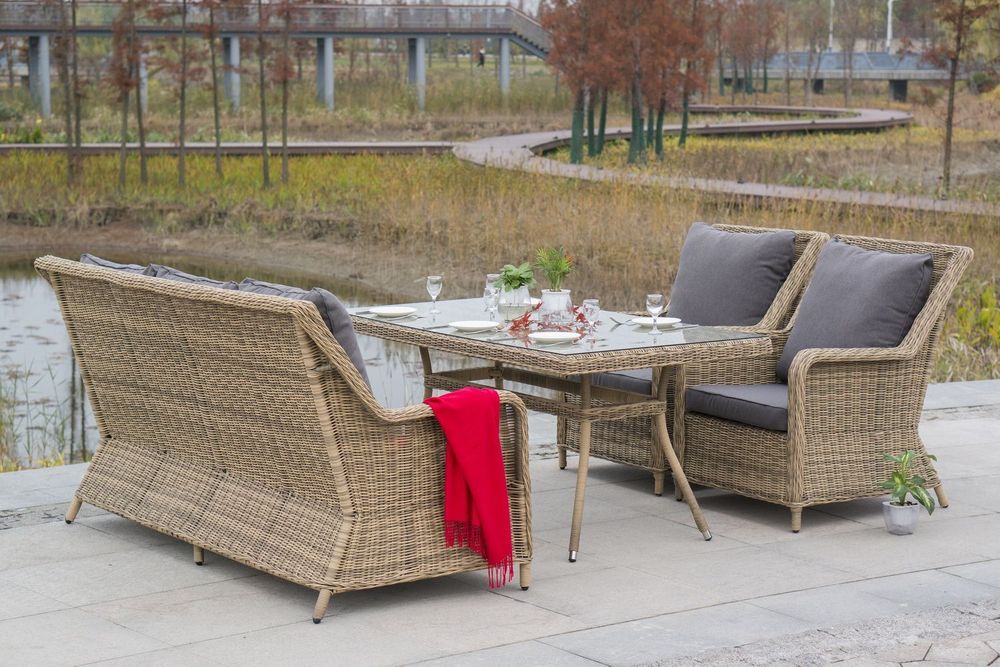 "Гляссе" обеденная группа из искусственного ротанга, цвет соломенный