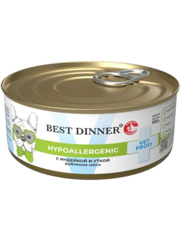 Best Dinner Vet Profi Hypoallergenic консервы для собак (индейка с уткой) 100 гр