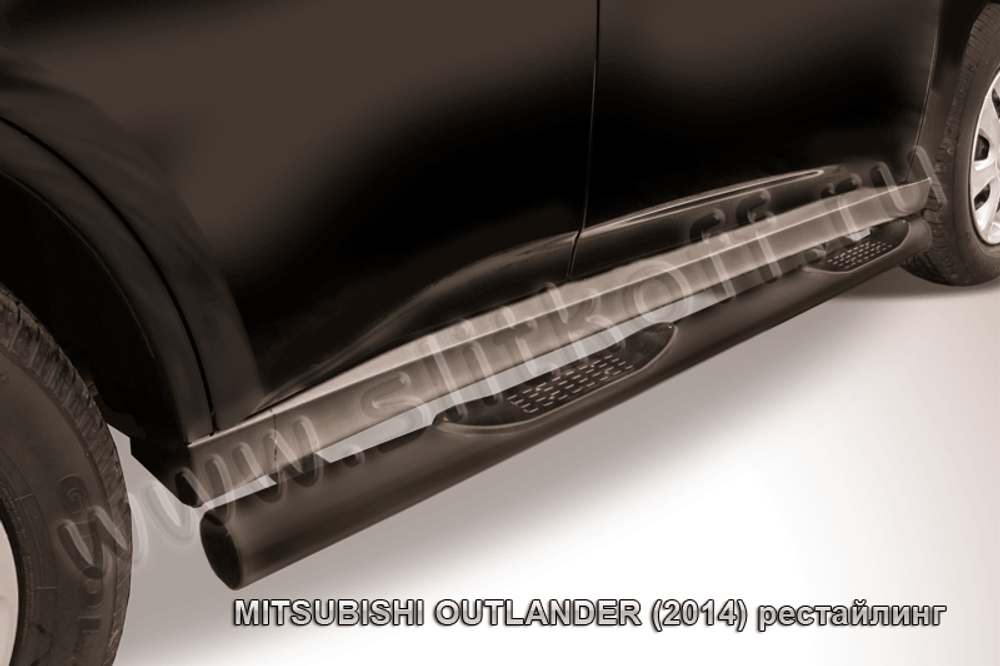 Пороги стальные Mitsubishi Outlander (2014-2015) d76 труба (черные)