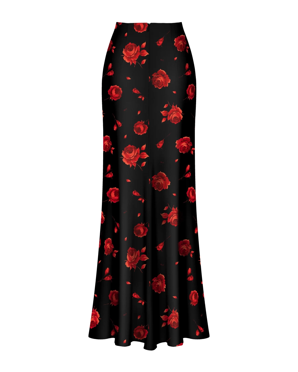 Керелин макси (Kerelin maxi), юбка макси из черного атласа с цветочным принтом