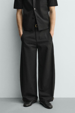 ZARA БРЮКИ RELAXED FIT С РЕГУЛИРУЕМЫМ НИЗОМ, ЧЕРНЫЙ