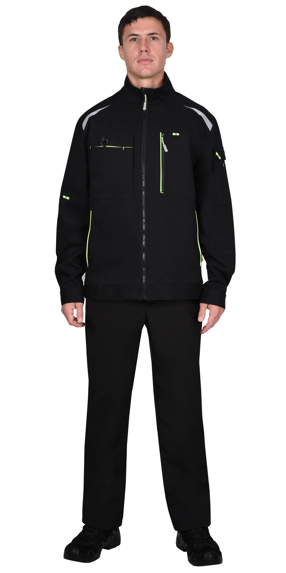 Куртка СИРИУС-ДЕКСТЕР черная с лимонной отделкой, тк. стрейч с ВО