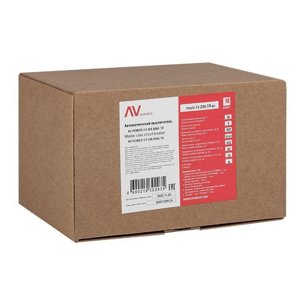 Выключатель автоматический 3п 20А 35кА AV POWER-1/3 TR AVERES EKF mccb-13-20-TR-av