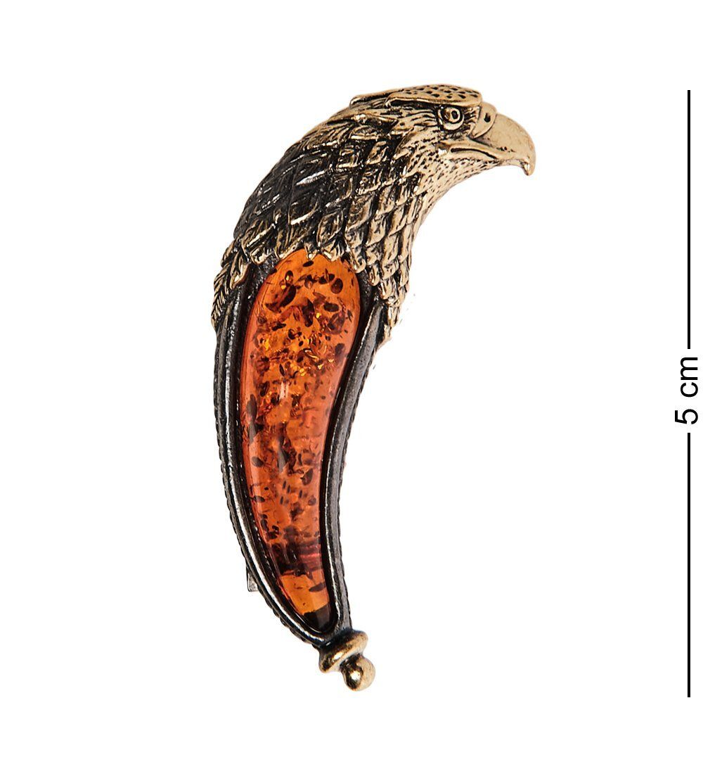 AM-2605 Брошь «Коготь Сокол» (латунь, янтарь)