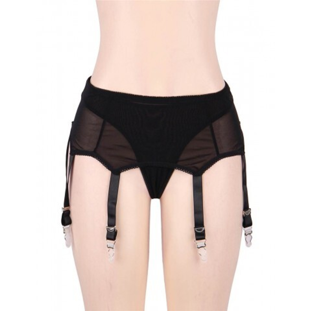 Пояс черный для чулок с ремешками на клипсах (XS-S)