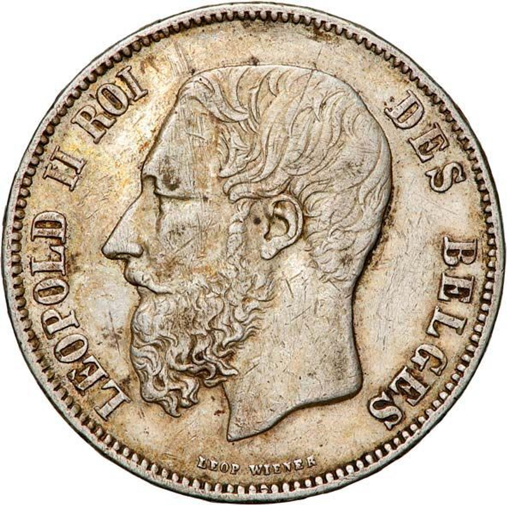 Belgium 5 Francs 1869 – King Leopold II 'Small Head' Silver Coin