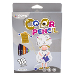 Карандаши цветные Yalong 18 цв, "Забавные зверята mix" пластиковые, трехгранные, заточенные, грифель 3.0 мм, картон. уп., европодвес