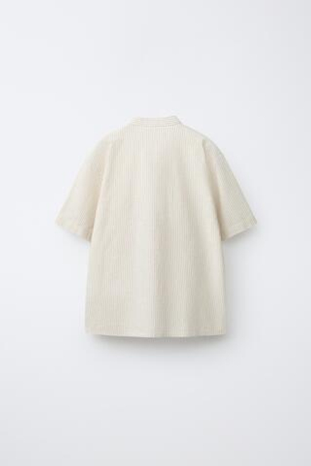 ZARA РУБАШКА ИЗ ХЛОПКА И ЛЬНА В ПОЛОСКУ, ПЕСОЧНЫЙ