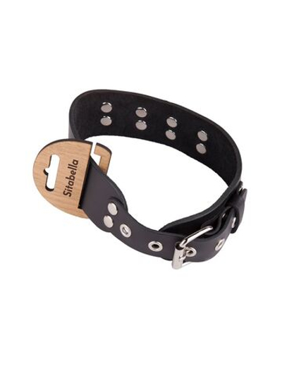 Черный кожаный ошейник с кольцом и клепками (Цвет: черный)