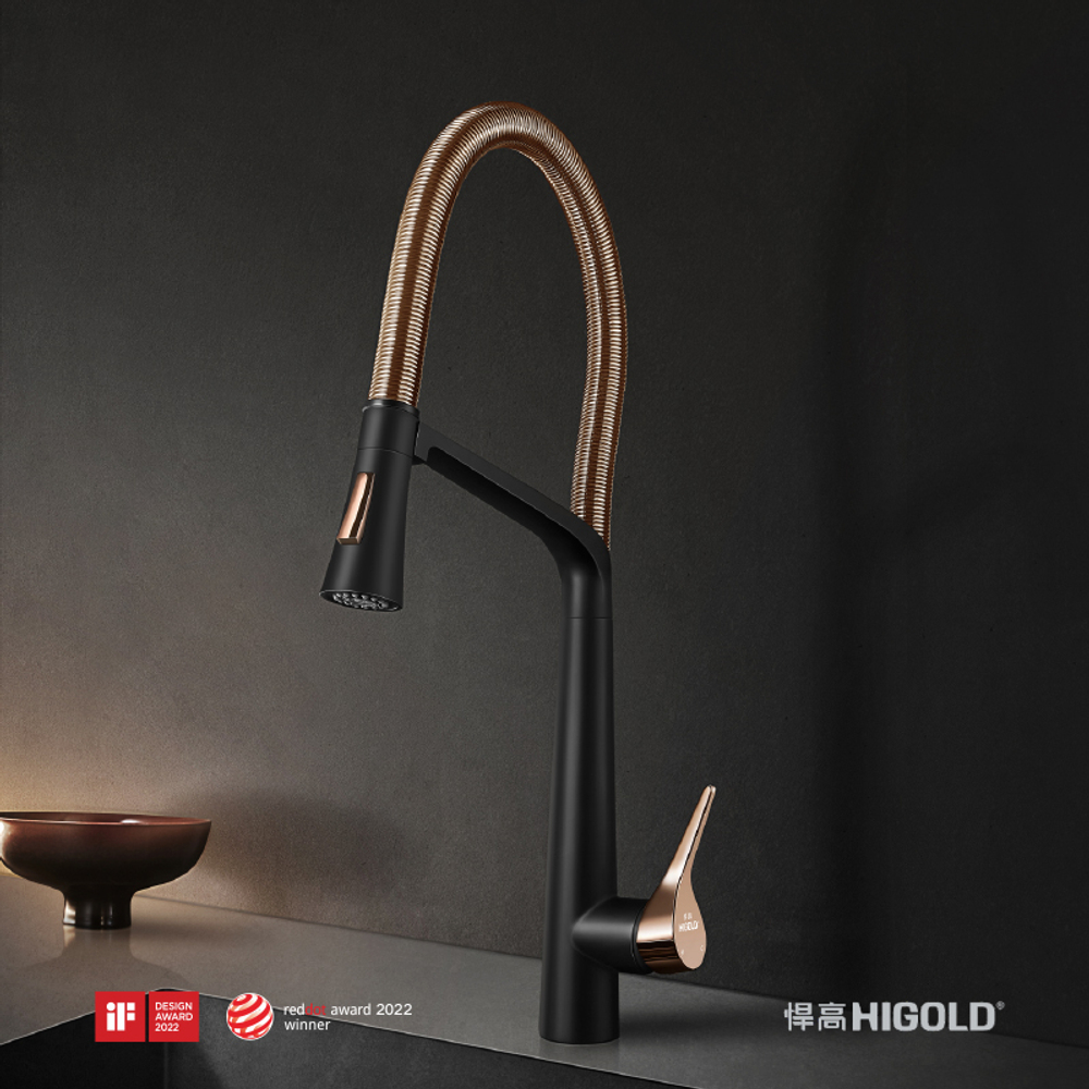 Кухонный смеситель, 540х210 мм, цвет PVD Rose Gold + electrophoresis Black