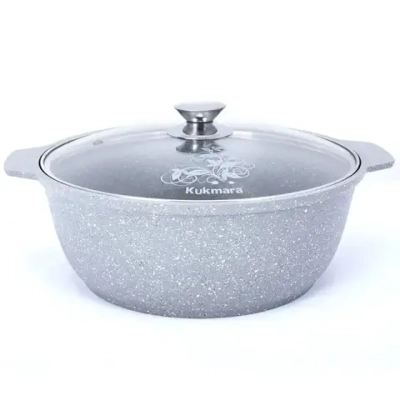 Кастрюля-жаровня 5л со стеклянной крышкой светлый мрамор жмс52а