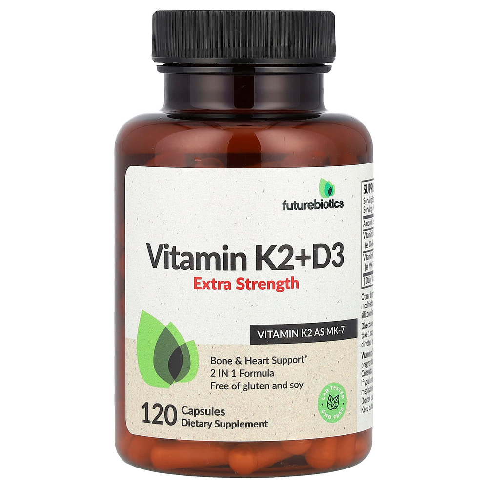 Futurebiotics, витамины K2 и D3, повышенная сила действия, 120 капсул