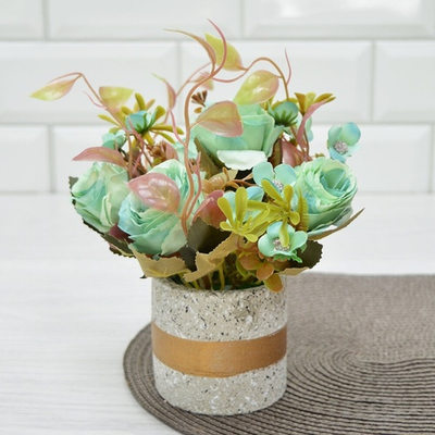 Цветы искусственные в кашпо, полистоун, PVC (бирюзовый)