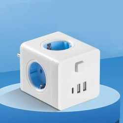 Тройник для розетки КУБ с USB и Type-c, 4 розетки, разветвитель электрический MartyHome с выключателем