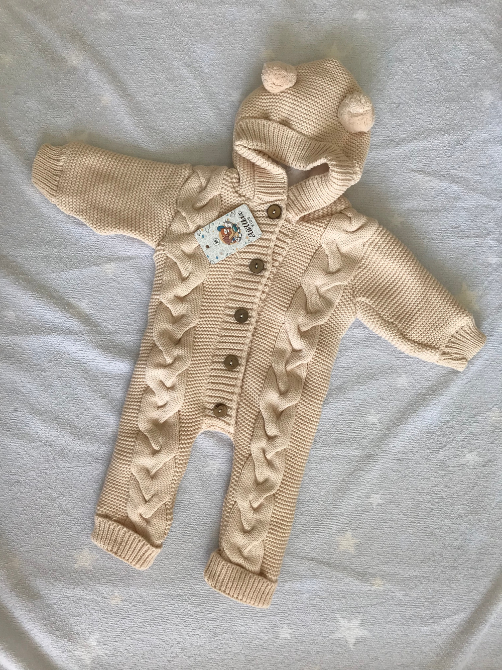 Комбинезон вязаный "АйШах" с мехом (открытые ножки) (Цвет: Молочный, Размер: 26)